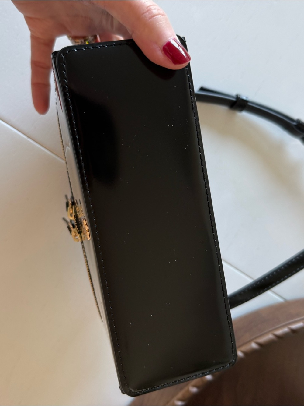 Tory Burch Emerson Black Patent Leather Top-Handle Crossbody with Gold Hardware - Picture 4 of 6